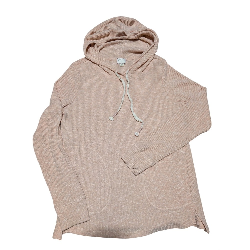 Anthropologie Hoodie Womens Small Peach Ribbed Knit Pullover Drawstring Cozy